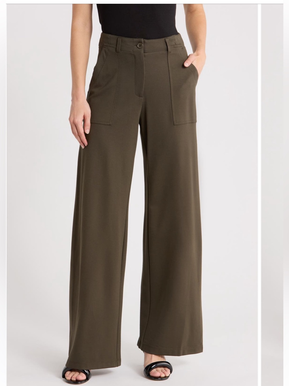 Max Studio Ponte High Waist Wide-Leg Pant in  Loden Medium NWT